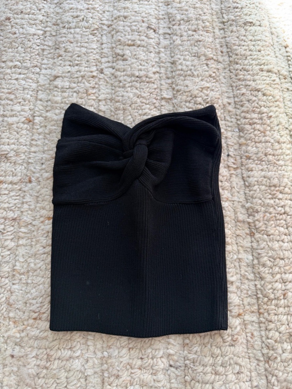 Black Twist-Front Ribbed Mini Skirt